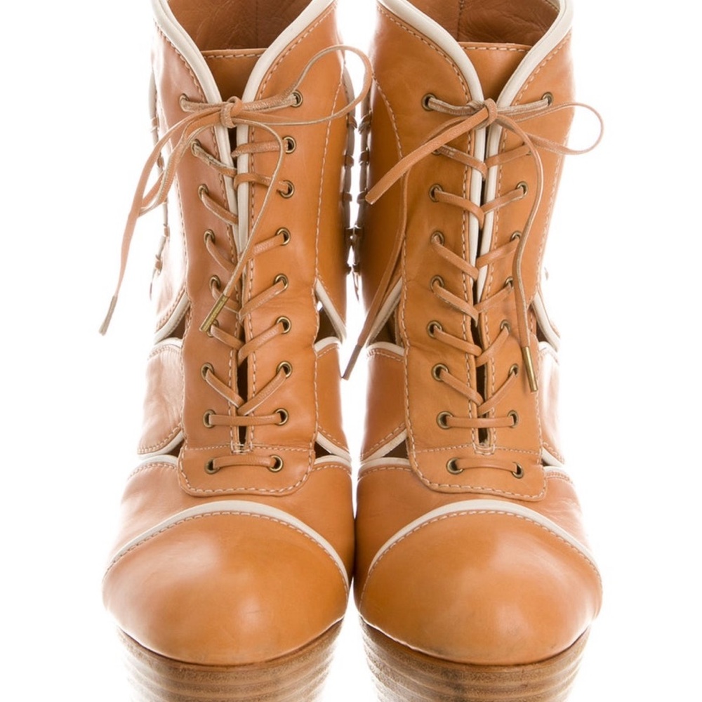 Alexander McQueen Leather Cutout Platform Boots - Picture 3 of 5